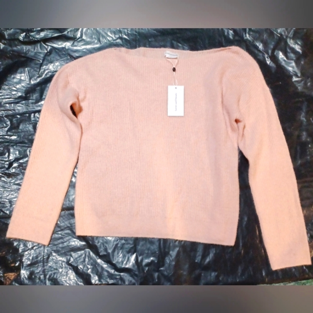 Peach Sweater Med Boat Neck Fuzzy Soft